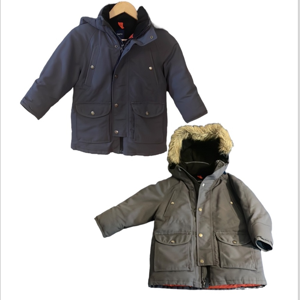 2/$30 Gap Kids Grey Parka with Faux Fur Trim Hood Size XS 4-5